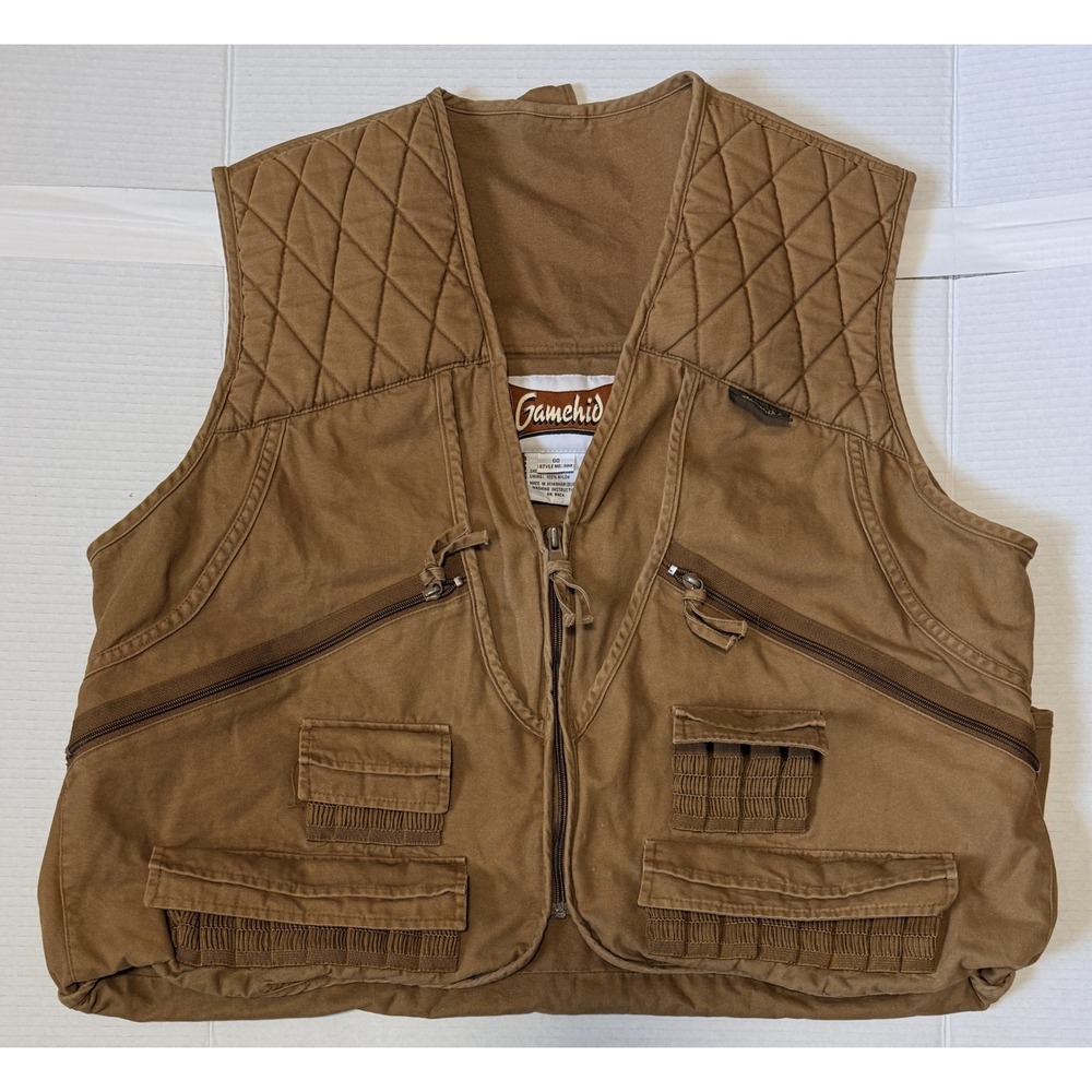 GAMEHIDE - Men's Hunting Vest - Brown Canvas Quilt Padded Shoulders - Large